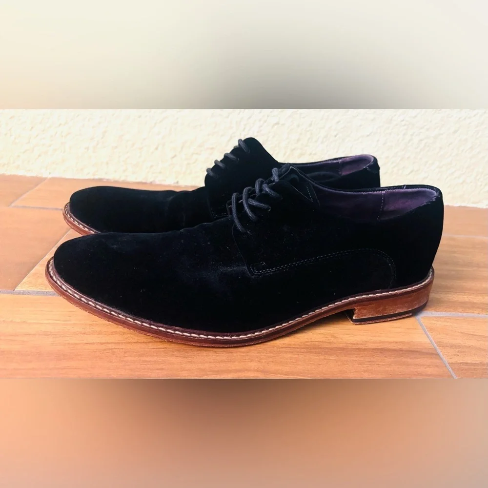 Ted Baker London 'Nierro' Plain Toe Derby Black Velvet Lace Up Loafer Size: 7.5